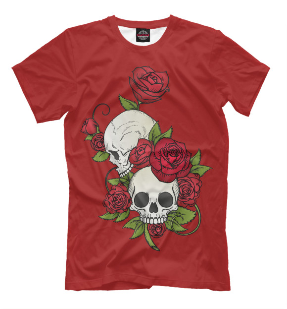 Мужская футболка с изображением Череп и розы цвета Светло-коричневый