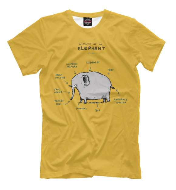 Мужская футболка с изображением Анатомия слона цвета Хаки