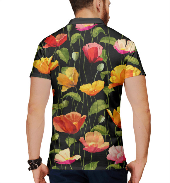 Мужское поло с изображением Тюльпаны цвета Белый