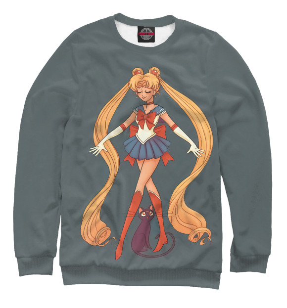 Свитшот для девочек с изображением Sailor Moon цвета Белый