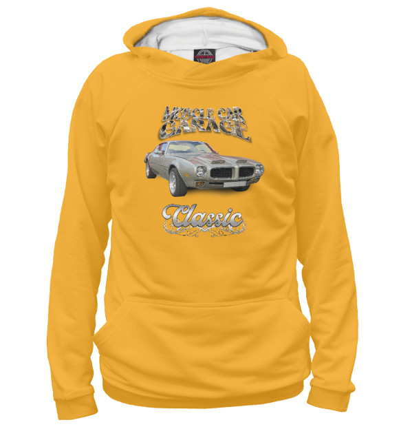 Женское худи с изображением Серый Muscle car на жёлтом фоне цвета Белый