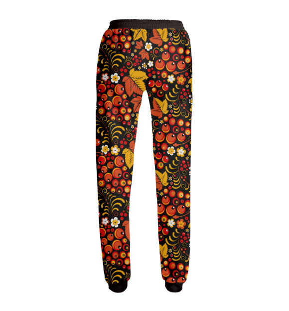 Женские спортивные штаны с изображением Хохлома. Цветочки-ягодки цвета Белый