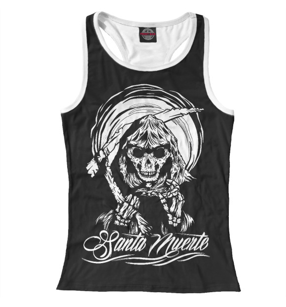 Женская майка-борцовка с притом Santa Muerte цвета Белый Женская майка-борцовка с изображением Santa Muerte цвета Белый
