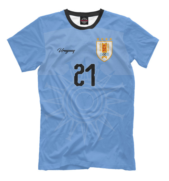 Мужская футболка с изображением Эдинсон Кавани - Сборная Уругвая цвета Грязно-голубой