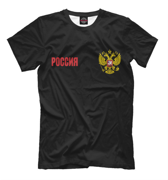 Мужская футболка с изображением Россия Герб цвета Черный
