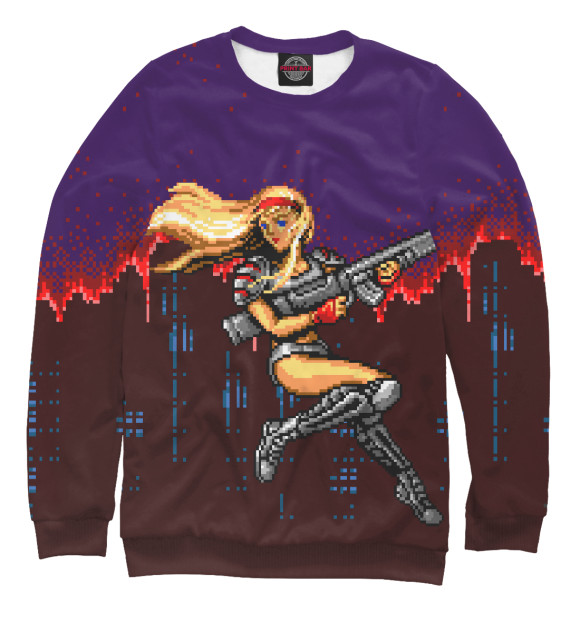 Свитшот для девочек с притом Contra Hard Corps: Sheena цвета Белый Свитшот для девочек с изображением Contra Hard Corps: Sheena цвета Белый