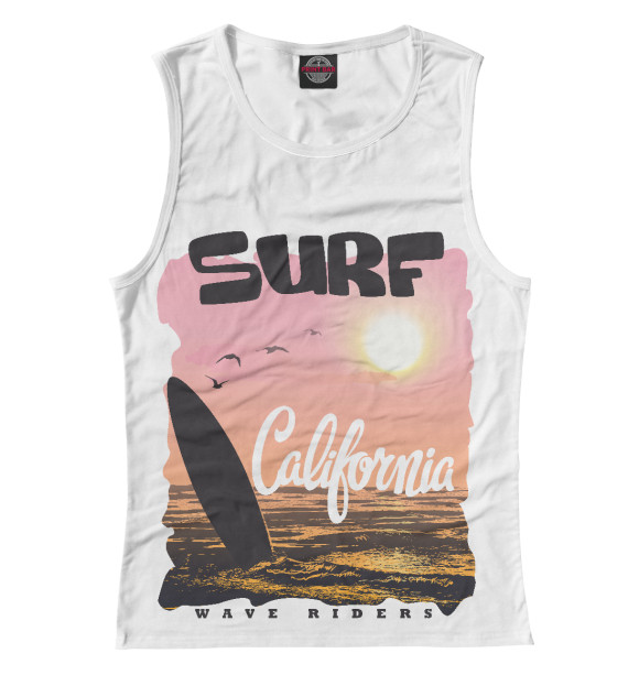 Майка для девочки с изображением Surf California цвета Белый