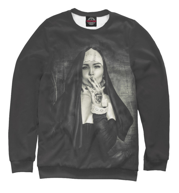 Свитшот для девочек с изображением Монашка с сигаретой цвета Белый