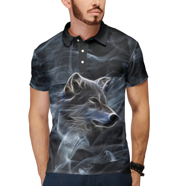 Мужское поло с изображением Волк цвета Белый