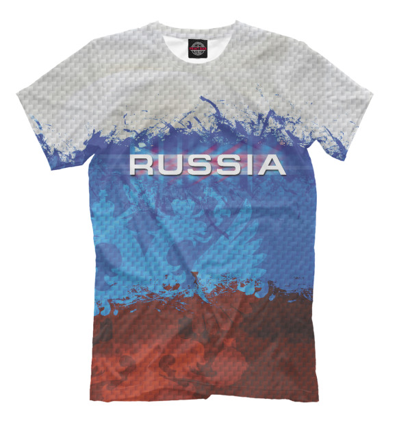 Мужская футболка с изображением Россия карбон цвета Молочно-белый