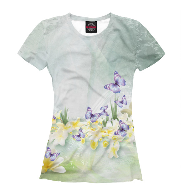 Женская футболка с изображением Бабочки и нарциссы цвета Белый