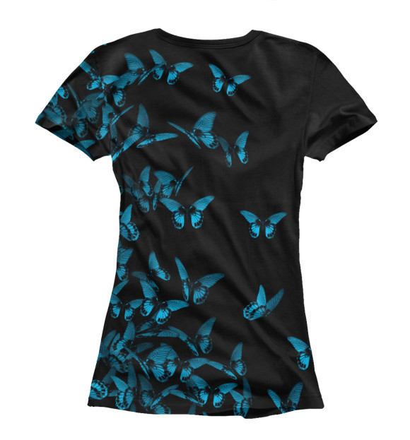 Женская футболка с изображением Синие бабочки цвета Белый
