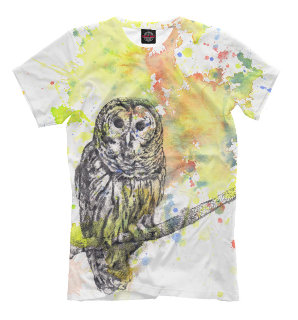 Мужская футболка с изображением Сова цвета Молочно-белый