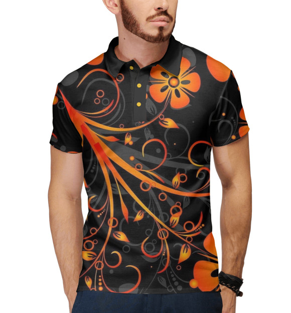 Мужское поло с притом Цветы цвета Белый Мужское поло с изображением Цветы цвета Белый