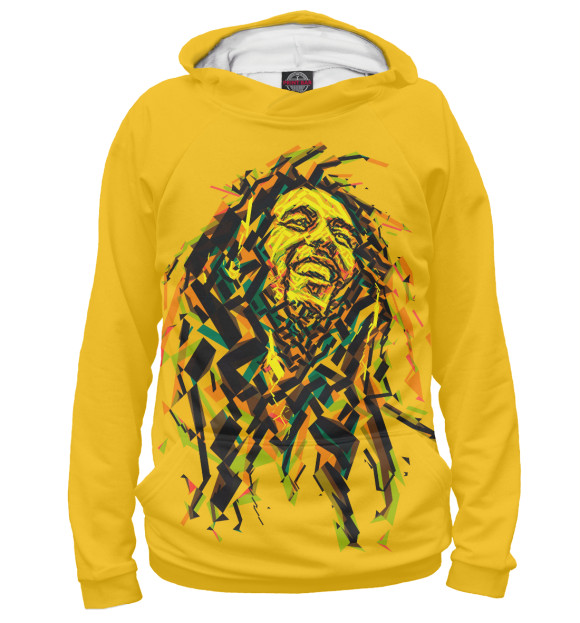 Мужское худи с изображением Bob Marley арт цвета Белый