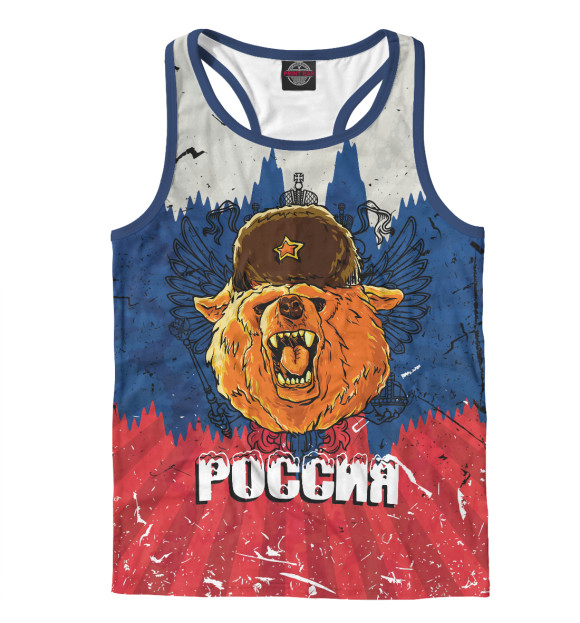 Мужская майка-борцовка с изображением Россия цвета Белый