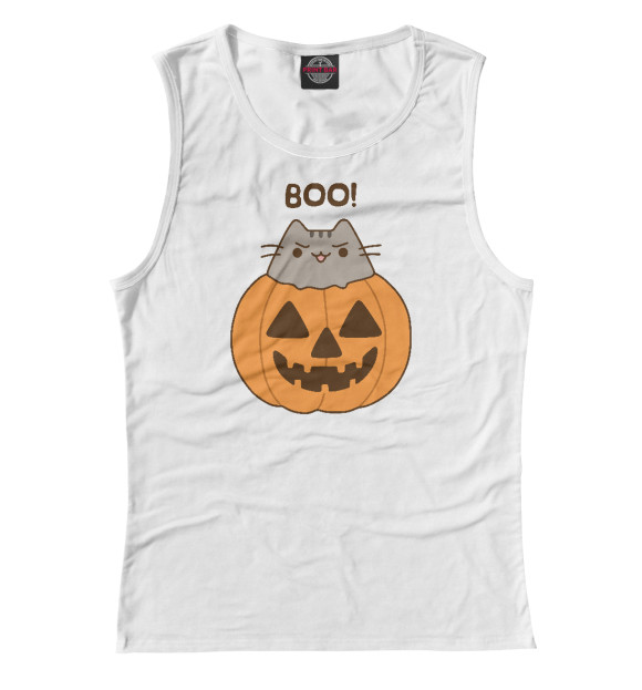 Майка для девочки с изображением Pusheen Boo! цвета Белый