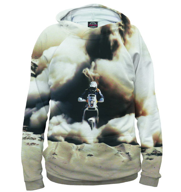 Мужское худи с изображением Мотоциклист цвета Белый