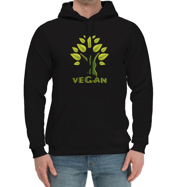 Мужской хлопковый худи с изображением VEGAN цвета Черный