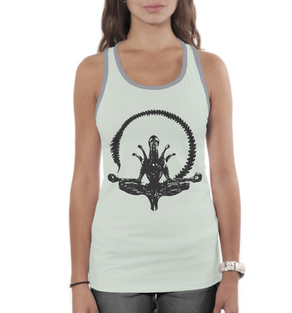 Женская майка-борцовка с притом ОМ Alien цвета Белый Женская майка-борцовка с изображением ОМ Alien цвета Белый