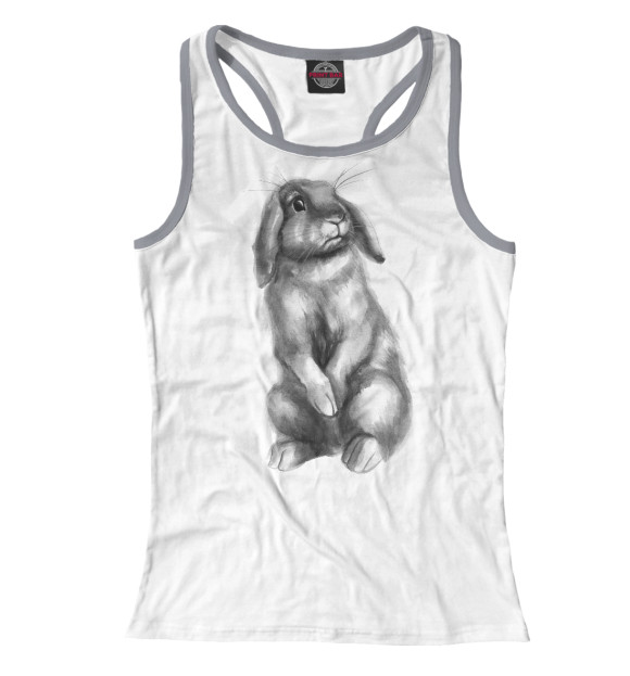 Женская майка-борцовка с изображением Черный кролик чудной цвета Белый