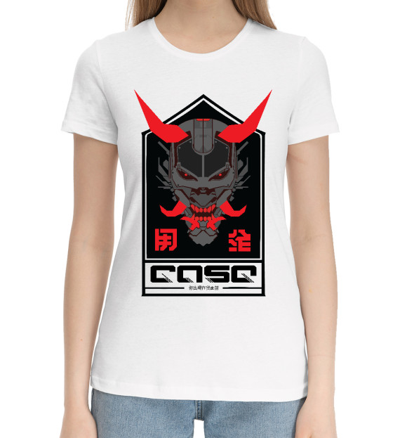 Женская хлопковая футболка с притом Демон робот цвета Белый Женская хлопковая футболка с изображением Демон робот цвета Белый