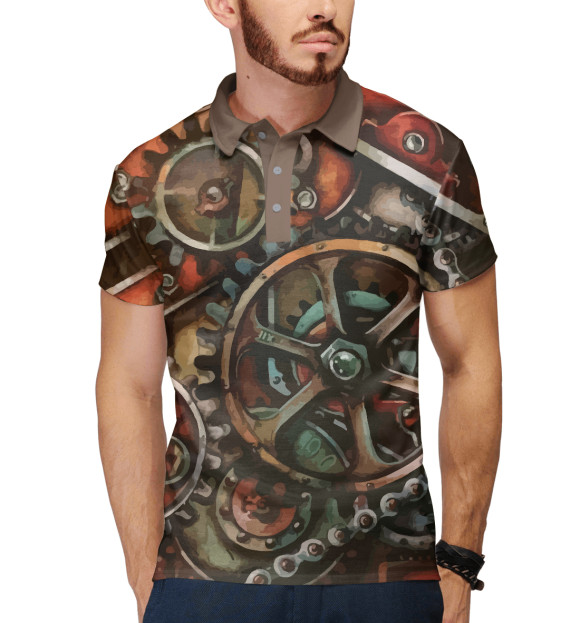 Мужское поло с притом Редуктор / Steampunk цвета Белый Мужское поло с изображением Редуктор / Steampunk цвета Белый