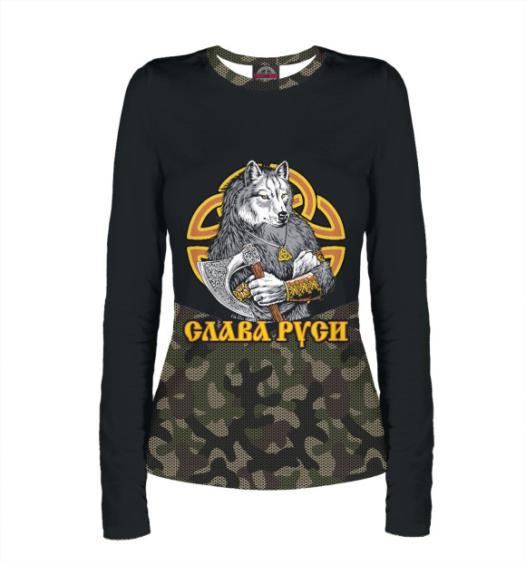 Женский лонгслив с изображением Слава Руси цвета Белый