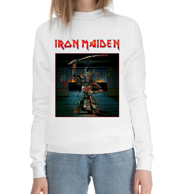 Женский хлопковый свитшот с изображением Iron Maiden цвета Белый