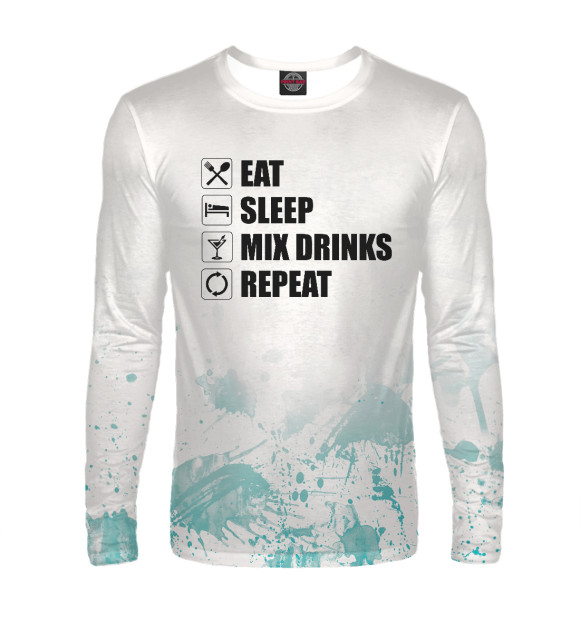 Мужской лонгслив с изображением Eat Sleep Mix Drinks Repeat цвета Белый