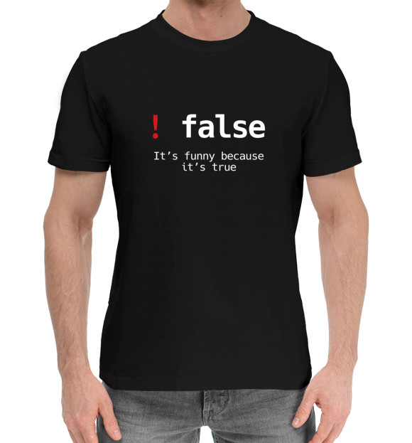 Мужская хлопковая футболка с изображением False цвета Черный