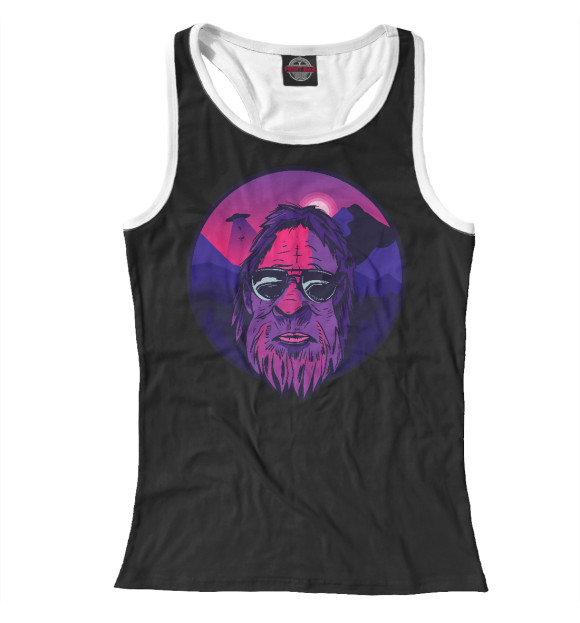 Женская майка-борцовка с изображением Бигфут и НЛО цвета Белый