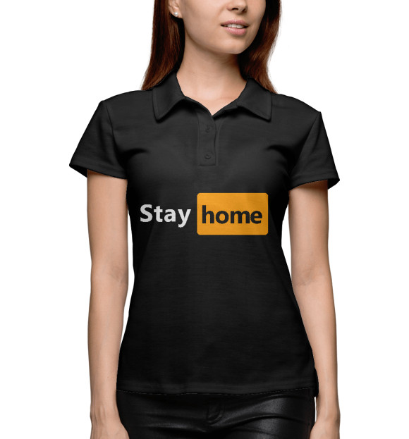 Женское поло с изображением Stayhome цвета Белый