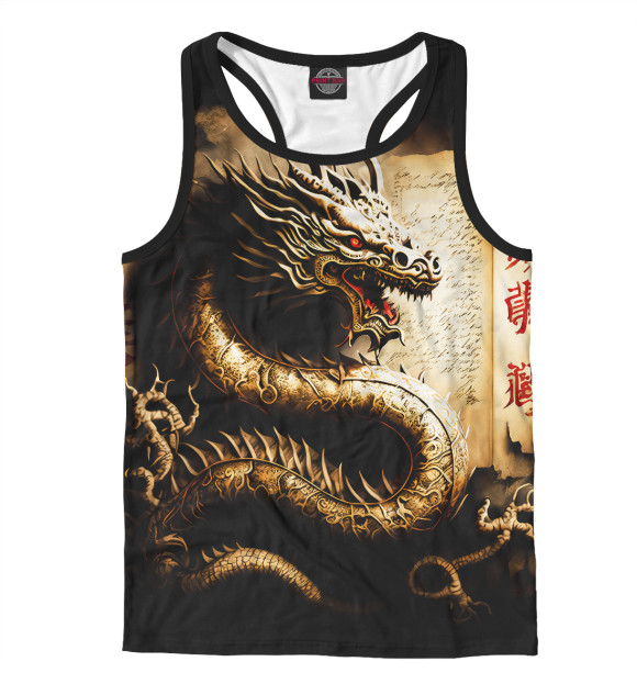 Мужская майка-борцовка с изображением Китайский дракон цвета Белый