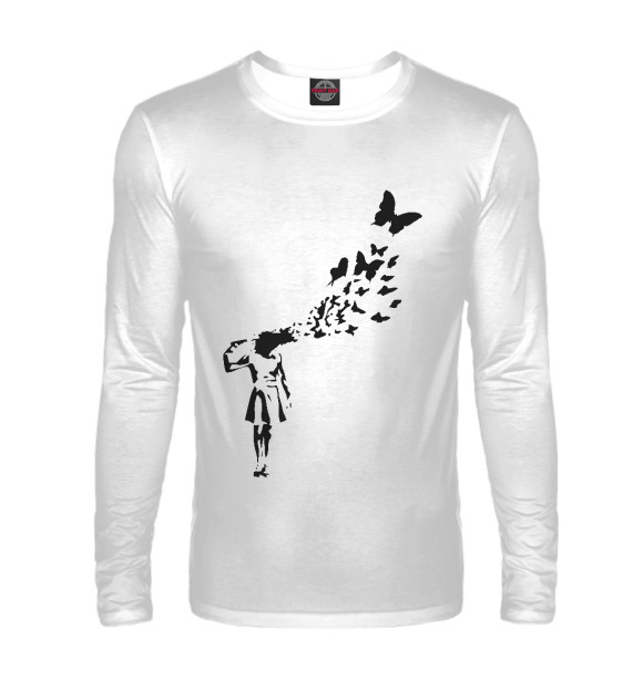 Мужской лонгслив с притом Banksy цвета Белый Мужской лонгслив с изображением Banksy цвета Белый