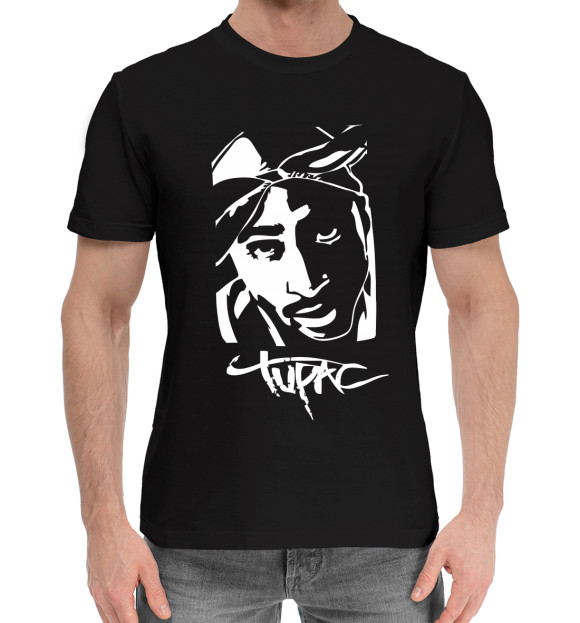 Мужская хлопковая футболка с изображением 2pac цвета Черный