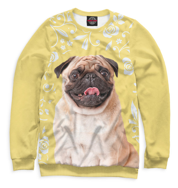 Мужской свитшот с притом Мопс цвета Белый Мужской свитшот с изображением Мопс цвета Белый