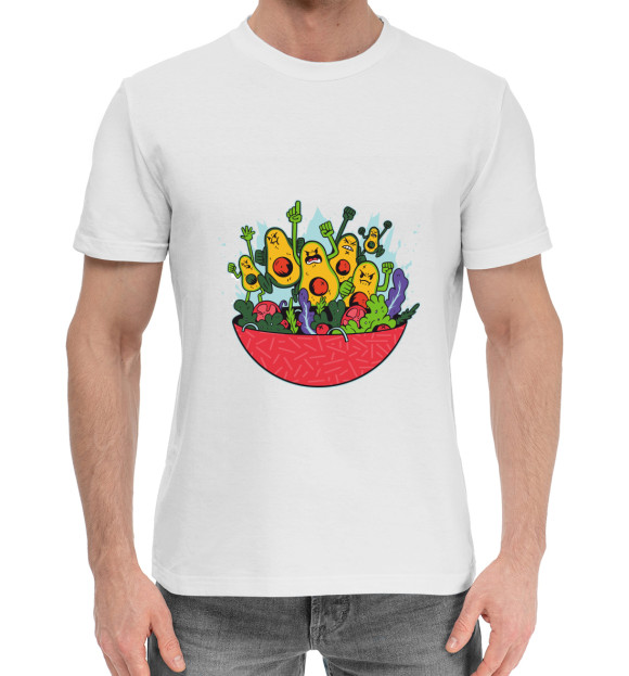 Мужская хлопковая футболка с изображением Авокадо против салата цвета Белый