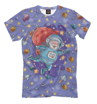 Мужская футболка Дед Мороз космонавт в открытом космосе