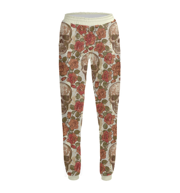 Женские спортивные штаны с изображением Skull&Rose цвета Белый