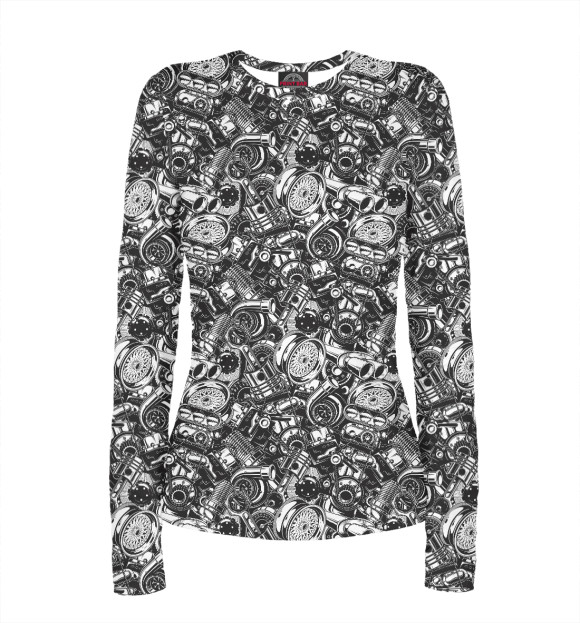 Женский лонгслив с изображением Автомобильные части цвета Белый