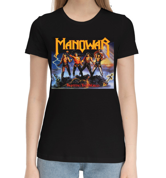 Женская хлопковая футболка с изображением Мановар цвета Черный
