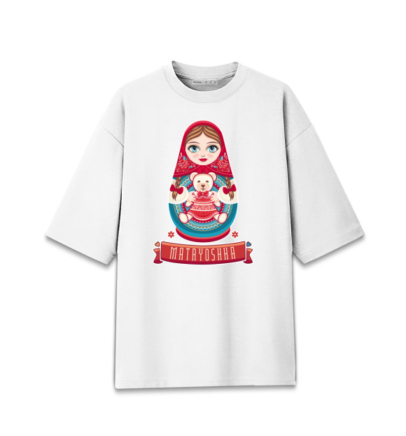 Мужская футболка оверсайз с притом Матрешка цвета Белый Мужская футболка оверсайз с изображением Матрешка цвета Белый