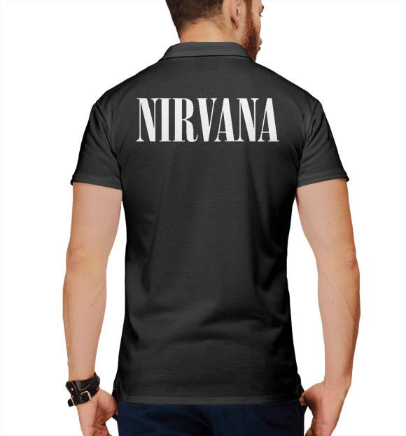 Мужское поло с притом Нирвана (Nirvana) цвета Белый Мужское поло с изображением Нирвана (Nirvana) цвета Белый
