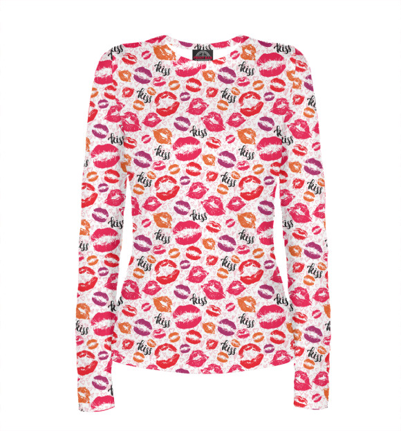 Женский лонгслив с притом Поцелуи цвета Белый Женский лонгслив с изображением Поцелуи цвета Белый