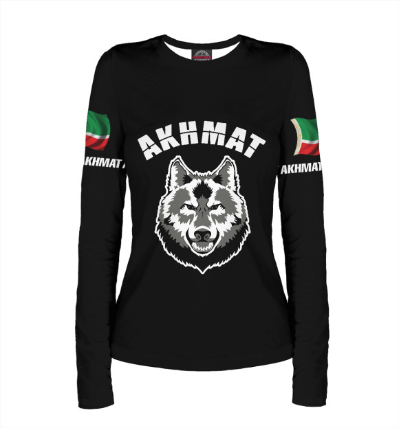 Женский лонгслив с изображением Akhmat цвета Белый
