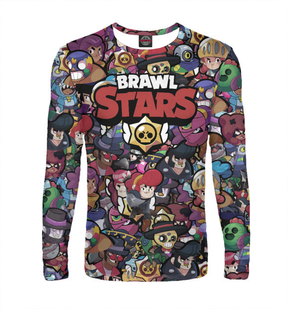 Мужской лонгслив с притом Brawl Stars цвета Белый Мужской лонгслив с изображением Brawl Stars цвета Белый