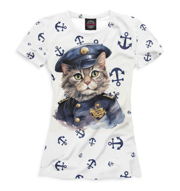 Женская футболка с изображением Кот ВМФ цвета Белый