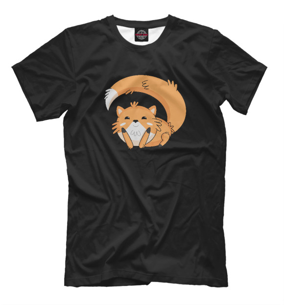 Мужская футболка с изображением Милая лисичка (черный фон) цвета Белый