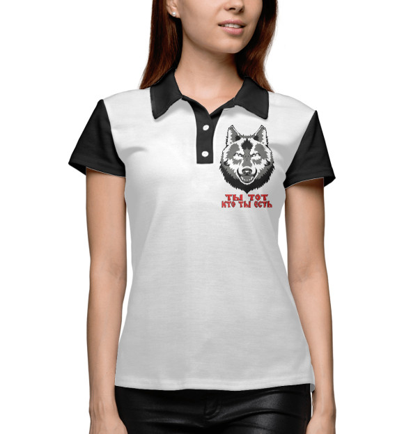 Женское поло с изображением Волк с символикой/РатиБорец цвета Белый